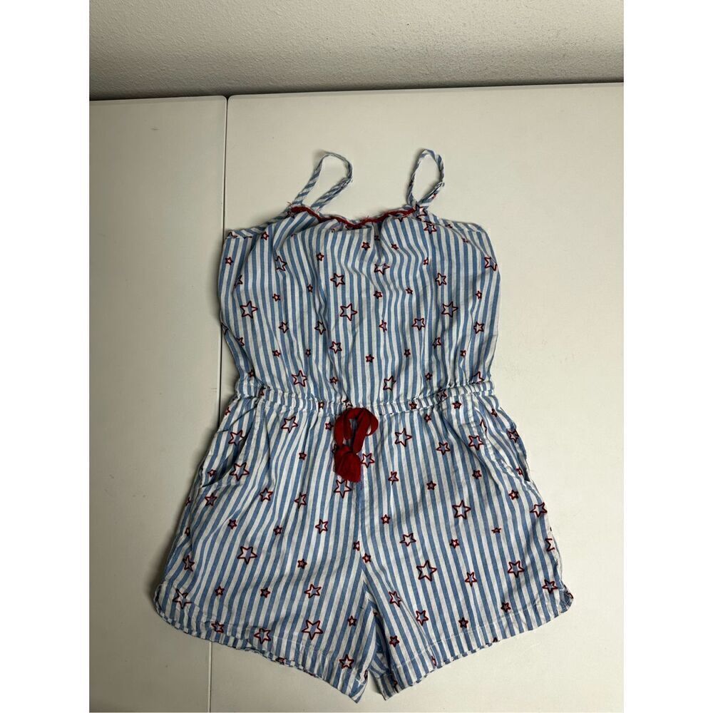 CAT & JACK Blue Striped Star Print Sunsuit Short Romper Girls Size M 7/8